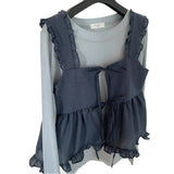 Small Belly Covering Casual Ruffle Sleeveless Western Style Two-piece SuitOutfit