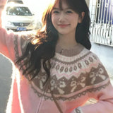 Pink Jacquard Bow Knitted Cardigan- Outfit