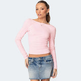Pink Backless Bow Long Sleeve Top-Outfit