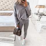 Spring Winter Long Sleeve Pullover Top Drawstring Pants Casual Trousers Two Piece Set Womens Tracksuit Clothing Sport