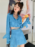 Texture Designer Two Piece Sets Womens Outifits Bandage Crop Top Skirt Suits High Fashion Autumn 2 Piece Set