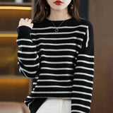 Winter Classic Striped Loose Casual Sweater Tops Women Fashion All-match Knitting Pullover Korean Style Female