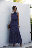 Dot Printed Lace Up Halter Tied Long