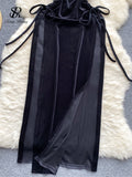 Halter Sexy Velvet Dress V Neck Backless Lace Up Slim Fit 2024 New IN Fashion Split Long Elegant Evening Party