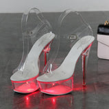 Light Up Glowing Shoes Woman Luminous Clear Sandals Women Platform Shoes Clear High Heel Transparent Stripper Wedding