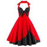 Halter 50s 60s Rockabilly Dress Sundress Vintage Women Floral Printed Patchwork Cotton Swing 2022 Tunic Midi