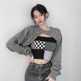 Sexy T Shirt Women Front Big Hollow Long Sleeve Tee Cloak Pullover T-shirt And Matching Set Slim Crop Tops