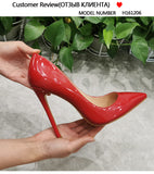 Onlymaker Women's Pumps Pointed Toe 10 12CM Pumps Slip-OnThin Heels Patent Leather Party Wedding Office Lady Big Size