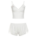 Summer New Women's Sexy Lace Vest High-Waisted Hip Shorts Suit
