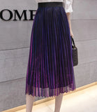 Summer Pleated Skirts 2019 Mesh Midi Saia High Waist Vintage Lace Lady Skirt Jupe Femme Falda Etek Mujer Gray Purple