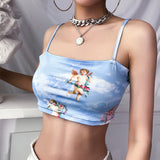 New Fashion Women camisole Sling Top Vest Sleeveless Cold Shoulder The Angel Of Cupid Print Short Camis Female Summer