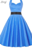 Polka Dot Halter Vintage Dress 50s 60s Gothic Pin Up Rockabilly Dress Robe Femme Sexy Retro Party