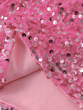 Women Rose Red Sequin Short Dress Fashion Long Sleeve Back Hollow Out Bowknot Dresses 2023 New Year Christmas Evening
