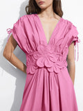 2025 Spring New Fashion V-Necked Flower Splicing Design Feel Waist Thin A-Shaped Dress