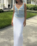 Deep V-Neck White Seam Top-Outfit