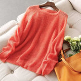 Round Neck Thin Sweater Women Loose Solid Color Hollow Simple Bottoming Pullover Sweater Female Spring Summer
