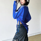 Autumn 2024 New Women's Unique Number Printing Side Striped Pull Rope Design