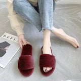 Zingj Slippers Wool Slippers Indoor Home Autumn And Winter Short Plush Flat Bottom Open Drag A Large Size Slippers- Outfit