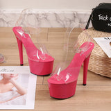 Zingj Korean Version Of The Night Club Car Model Shoes Super High Heels 17 Cm Thin Heel Waterproof Table Sandal Transparent Crystal