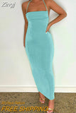 Elegant Fashion Halter Sexy Backless Draped Maxi Dress Women Summer Club Party Long Straps Shift Dresses