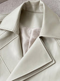 Spring Autumn Long Faux Leather Trench Coat for Women Belt Double Breasted Luxury Elegant Fashion