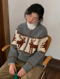 Reindeer Print Knitted Cardigan- Outfit