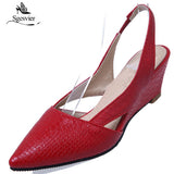 Sgesvier Black Red White Pointed Toe Women Sandals Shoes Woman Footwears Slip On Wedges Heel Shoes Sandalias Mujer Sapatos