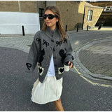 Bow Printed Knitted Cardigan- Outfit