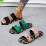 Zingj Plus Size Flat Slippers Female Summer Wear One-Drag Hollow-Out Fashion Print Casual Beach