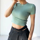 Zingj New Summer Color Slimming, Short-Sleeved, Round-Necked, Chest-Wrapped T-Shirt, Sports, Fitness, Solid