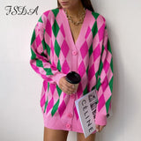 2021 Autumn Winter Green Cardigan Oversized Women Long Sleeve Button Casual Loose Knitted Sweater