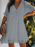 Solid Dresses For Women Fashion V Neck Short Sleeve Elegant Party Ladies Plus Size Boho Casual Mini Chiffon