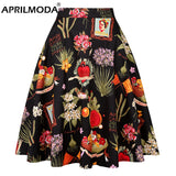 Floral Print 60s 50s Retro Vintage Skirt Rockabilly High Waist Big Swing Pinup Skater Harajuku A Line Midi Women's