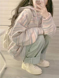 Zingj Splicing Striped Sweater Female 2024 Autumn And Winter New Design Sense Lazy Wind Female Knit Cardigan Coat Tide-Outfit