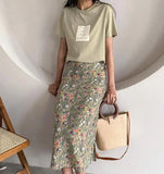 Sweet Floral Printing Midi Skirts High Waist Skirts Woman faldas saia Female