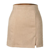 Womens High Waist Faux Suede Double Front Bodycon Mini Hip Skirt Female Pencil A-line Shorts Woman School Girl Skater Skirt