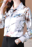 Women's Shirt Long Sleeve Blouse Fashion 2023 Spring New Womens Tops Basic Floral Shirts for Women OL Satin Female
