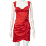 Strap Elegant Satin Mini Dress Women Sexy Bodycon Party Evening Birthday Dresses 2022 Summer Red Y2K Ladies