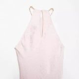 New Folded Beads Hanging Neck Long Dress