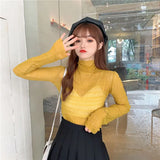 Women See Through Transparent Mesh Tops Long Sleeve Sheer Slim Ladies