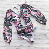 One Piece Swimsuit Female 2021 Long Sleeve Swimwear Women Plus Size Bathing Suit Print Bandage Summer Bathers