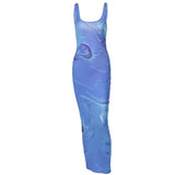 Women Summer Sleeveless Bodycon Slim Printed Fashion Pencil Long Dress Sundress 2021 Female Clothing
