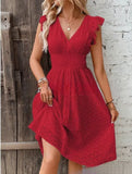 New Lotus Leaf Sleeve Elegant Thin V-Neck Women's Fashion Fashion Hollow Dress Dress
