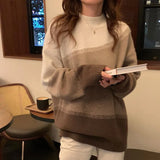 Zingj And Winter Design Feeling Small Minority Loose Lazy Wind Soft Waxy Knit Round Collar Jacket Gradually Change Color In The Long Sweater Woman-Outfit