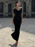 Feather Strapless Maxi Dress For Women Gown Summer Off-shoulder Backless Night Club Party Fishtail Long Dress