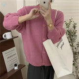 Collar Solid Color Knitted Button Cardigan Women's Long Sleeved Autumn New Style Loose Lazy Casual Sweater
