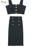 Black Long Skirts For Women Fashion 2023 Button Mid-Waist Midi Skirt With Slit Textured Summer Elegant Women's Skirts