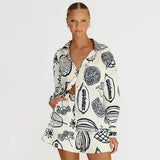 Zingj Early Autumn Casual Senior Fruit Print Shorts Cardigan