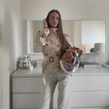 Autumn Women's Clothing Explosion Retro Collar Design Double Buckle Short Belt Wind