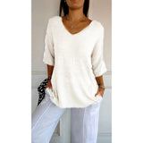 Casual Sweater Basic Thin V-Neck Seven-Sleeve Solid Female Bottoming Shirt Ice Cream